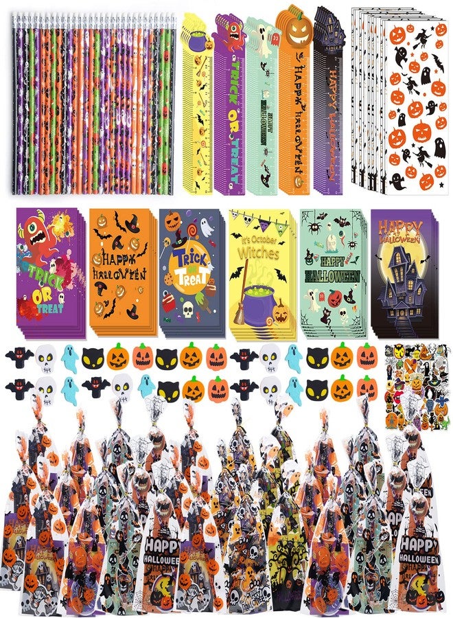 WOONOO 200PCS Halloween Party Favors for Kids Stationery Set, 30 PACK Assorted Halloween Goodie Bag Stuffers, Bulk Halloween Treats Bags for Trick or Treat Pencils Erasers Rulers - Image 1